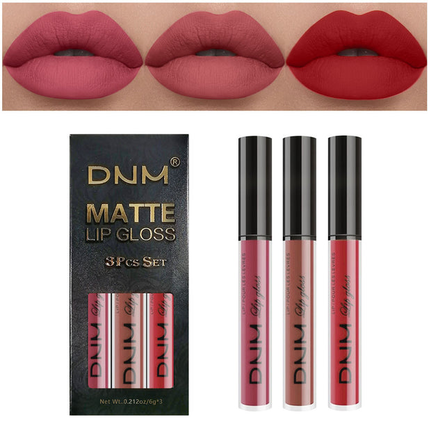 Matte Finish Velvet No Stain On Cup 3 PCs Suit Lip Gloss Liquid Lipstick