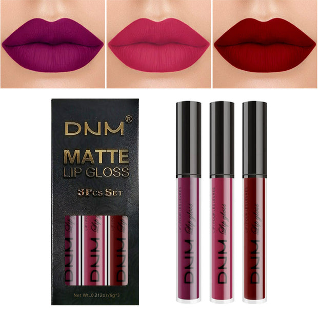 Matte Finish Velvet No Stain On Cup 3 PCs Suit Lip Gloss Liquid Lipstick