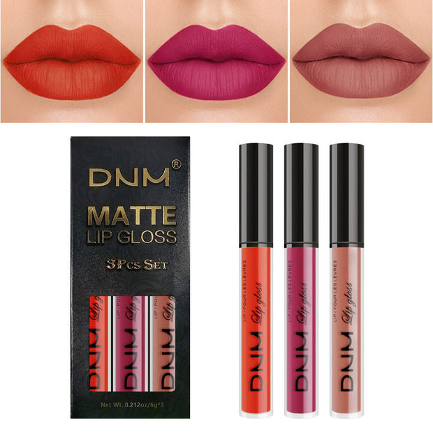 Matte Finish Velvet No Stain On Cup 3 PCs Suit Lip Gloss Liquid Lipstick